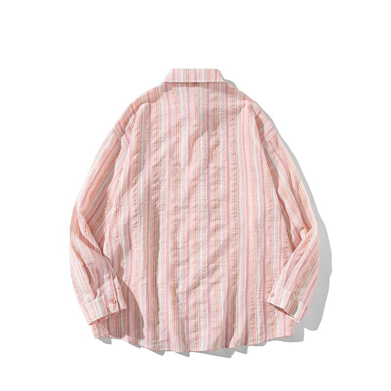 Striped Long Sleeve Button-Down Shirt Trendy Fall Fashion for Men & Women Casual Office Wear Lapel Collar Stylish Top