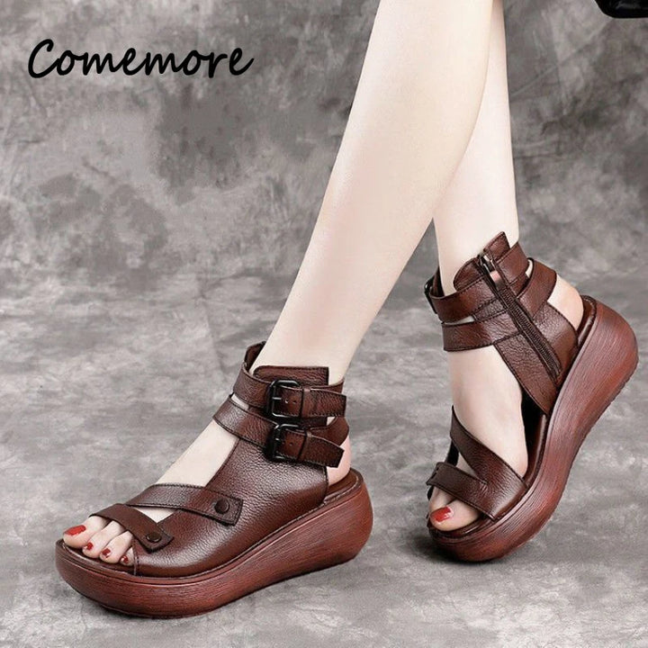 2024 Women’s Summer Wedge Sandals – Retro Leather Gladiator Shoes