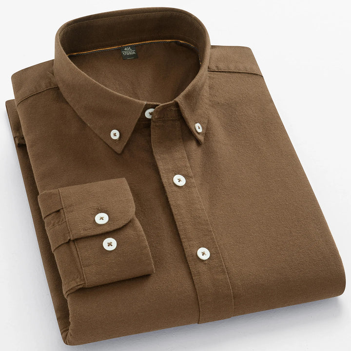 100% Cotton Brushed Long Sleeve Shirts for Men Slim Fit Casual Plain Shirt Solid Color Fashion Korean Popular Tops Red Clothes
