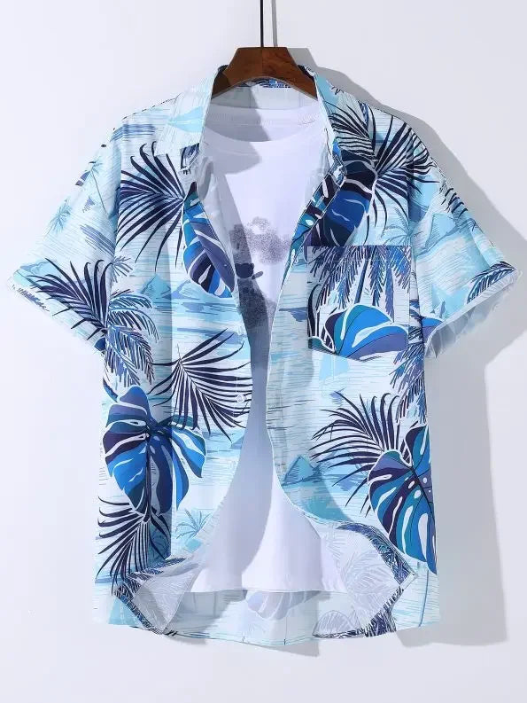 Men's Hawaiian Shirts Men's Short Sleeve Shirts Summer Casual Monstera Print Lapel Short Sleeve Shirts