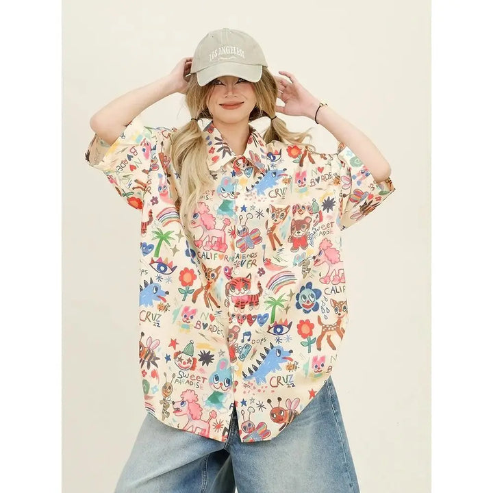 Print Shirts Summer Streetwear Interest Women's T-Shirts Loose Cartoon Cute Tops  Short Sleeve Clothes Vintage Fashion Popular