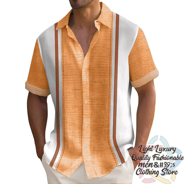 Men's shirts Summer striped linen print shirts Casual short-sleeved button Hawaiian shirts Oversized men's tops outfit collar