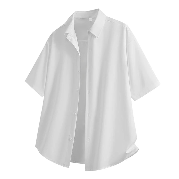 Short Sleeve White Shirts Men's Summer Anti-Wrinkle Business Loose Fit Ice Silk Shirt Youthful Button Iron-Free Black Work Shirt