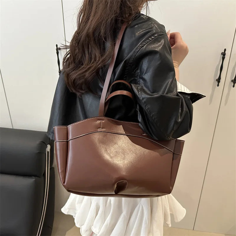 Women’s PU Leather Tote Bag – Large Vintage Shoulder & Crossbody Purse