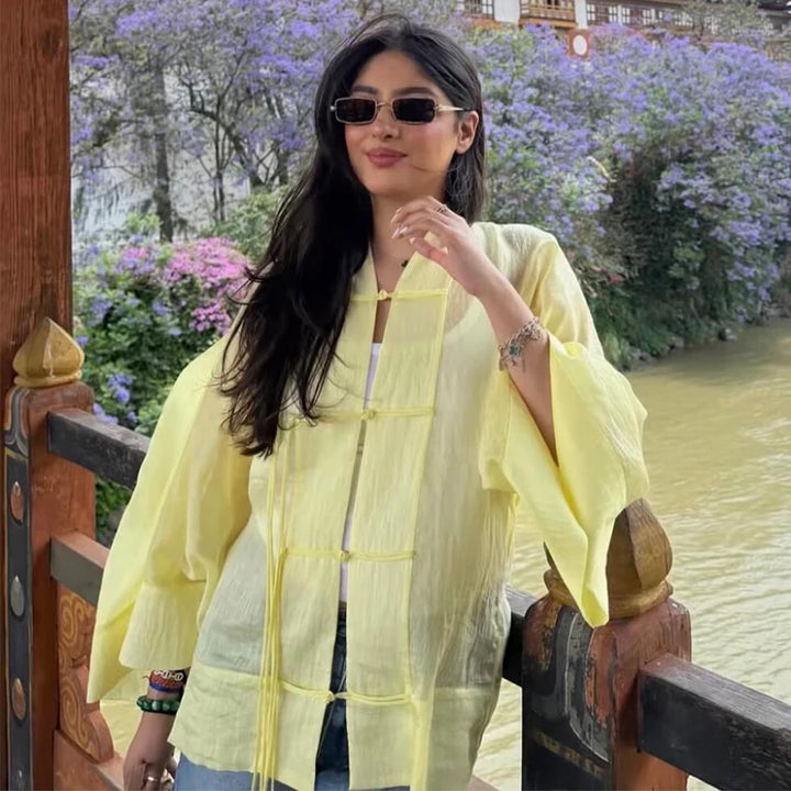 Women's Shirt 2026 New Fashion Summer Solid Color Oversize Rope Knot Detail Draped Shirt for Women Loose Chic Ladies Shirt Top