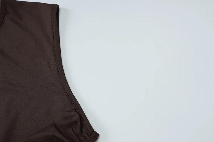 Woman Clothing O-neck Sleeveless Tunics High Slit Long Dress Streetwear Y2K Female High Waist Ruched Solid Holiday Party Dresses