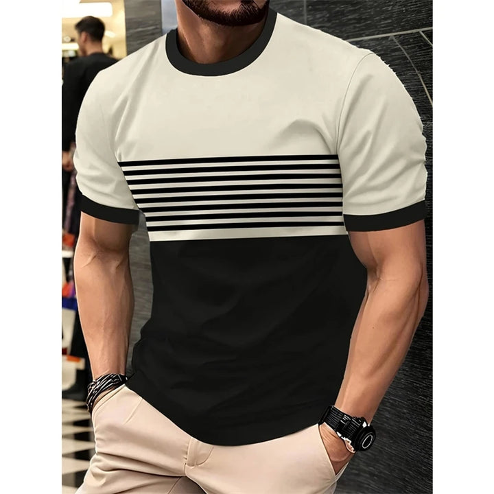 Simple Fashion Striped Graphic T Shirts For Men Summer Casual Short  Sleeve 3D Printed T-shirts Loose Breathable Daily Wear Tees