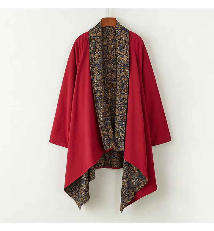 Men's Kimono Cardigan Japanese Samurai Costume Cotton Linen Haori Yukata Streetwear Retro Ethnic Robe Double-Sided Cloak Jacket