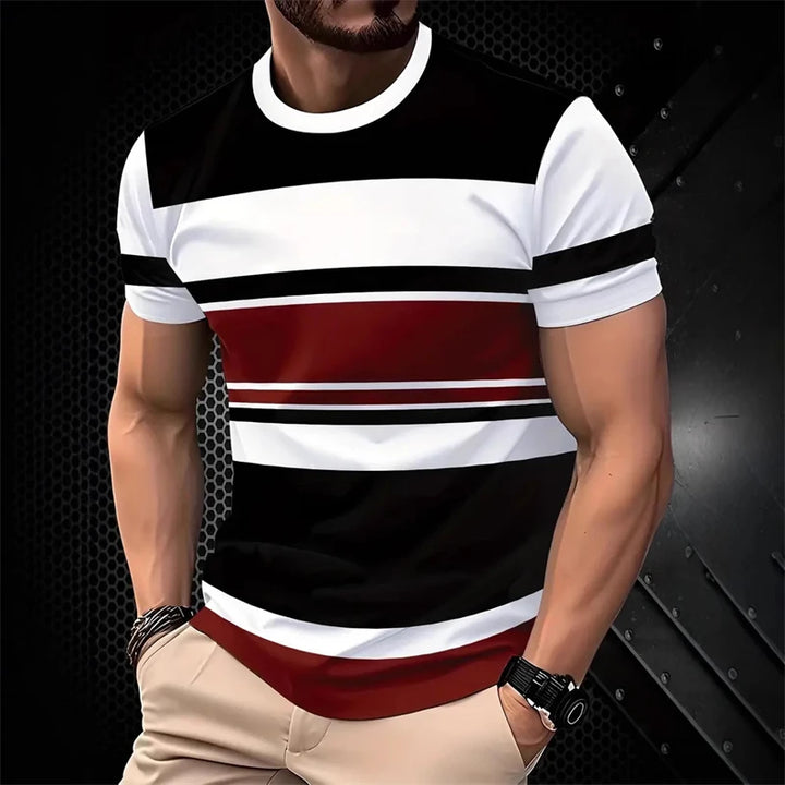 2026 New Striped Graphic T Shirts For Men Summer Fashion Short Sleeve 3D Printed T-shirts Casual Oversized Business Tees Tops