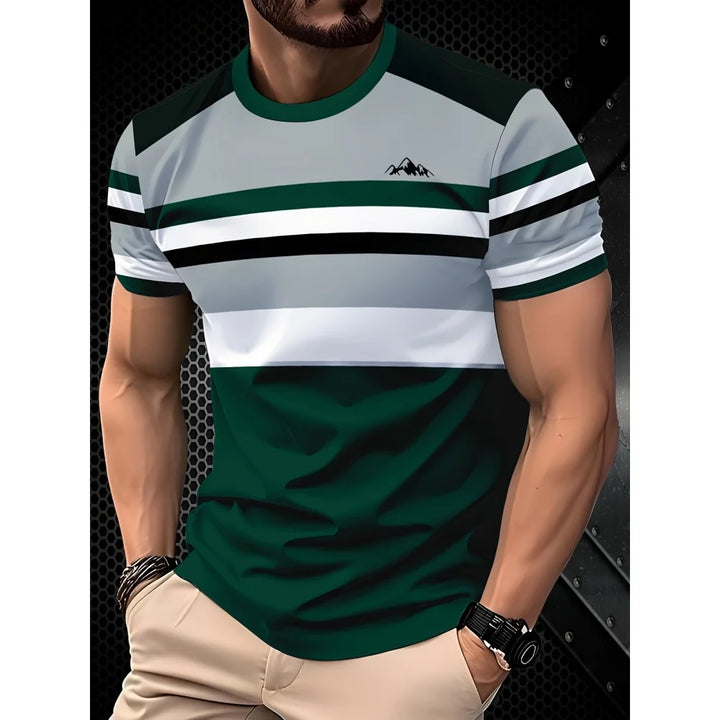 Shirt for Man Stripe Print Street Graphic T-Shirts Trendy Men's Short Sleeve Clothes Casual Summer Outdoor Oversized Clothing