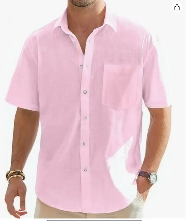 Men's Summer New Style European and American Fashion Classic Comfortable Breathable Cotton and Hemp Solid Color Top Shirt