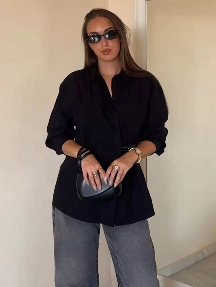 Schwarzes Damen-Langarm-Freizeithemd