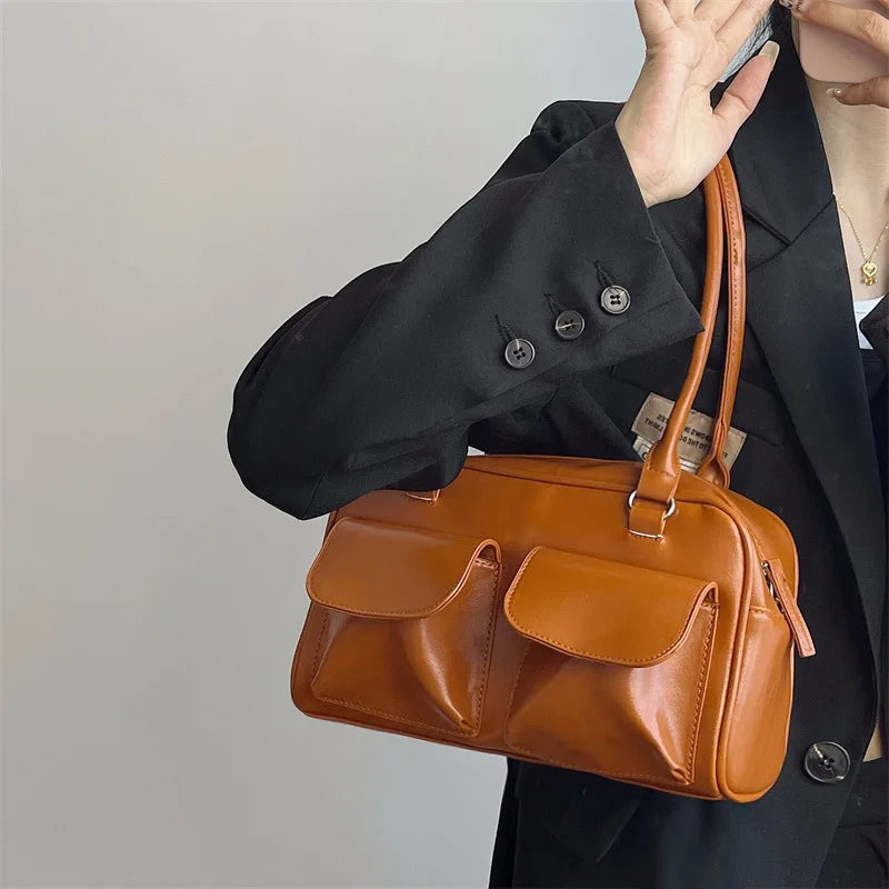 Vintage Women’s PU Leather Shoulder Bag – Large Burgundy Tote & Commute Purse