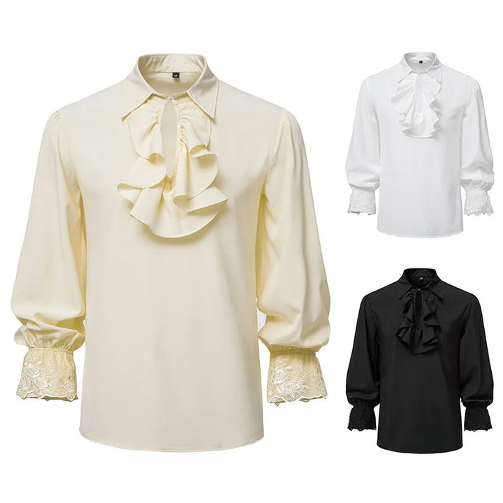 Men Shirts Medieval Retro Performance Dress Shirtspuff Sleeve Casual Stage Cosplay Party Male Clothes Chemise Shirt S09
