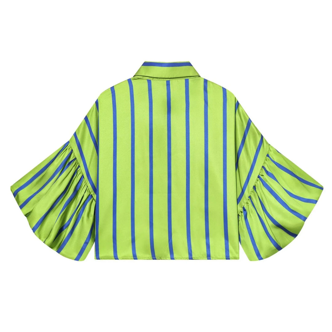 Women Striped Shirts Female Loose-Fit Bubble Sleeve Printed Shirts Lady Casual Youthful Energetic Short Sleeved Tops Clothing
