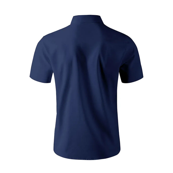 New Men's Business Casual Solid Color Short Sleeved Shirt for Summer Fashion No Ironing Comfortable and Versatile Top