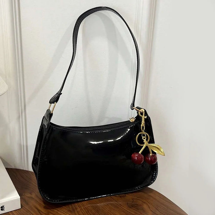 Vintage Women’s PU Leather Shoulder Bag – Crossbody Handbag with Cherry Pendant