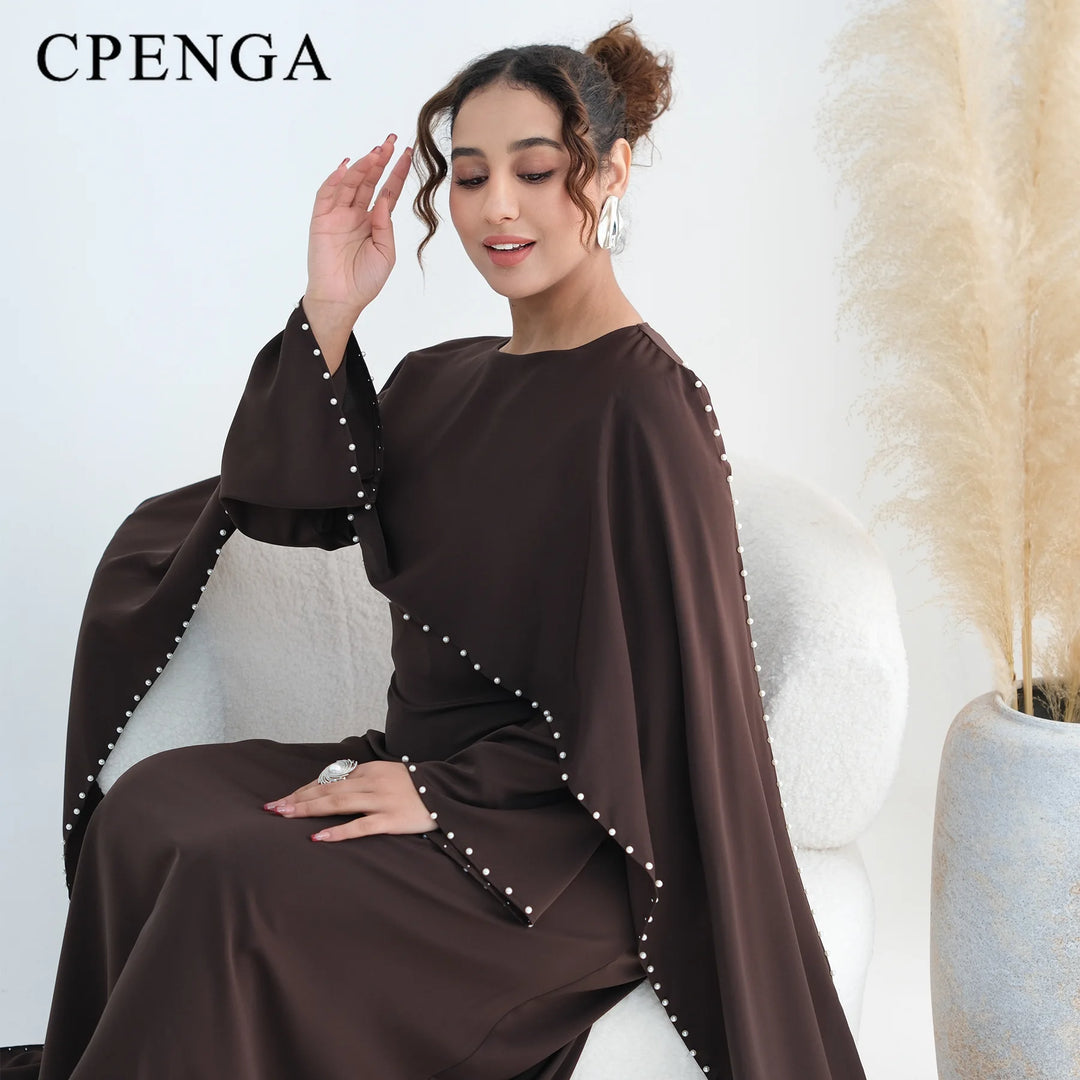Luxury Dubai Shawl Abaya Elegant Beaded Waist Cinching Kaftan Muslim Women Traditional Dress Maxi Long Sleeve Robe Eid Outfit