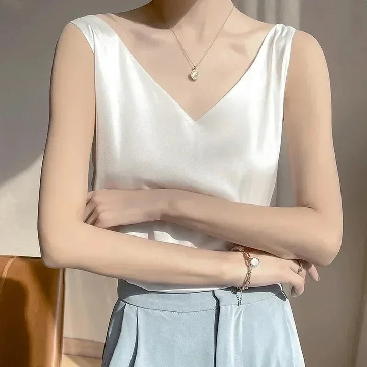 2025 Women’s Satin Silk Camisole – Sleeveless V-Neck Summer Tank Top