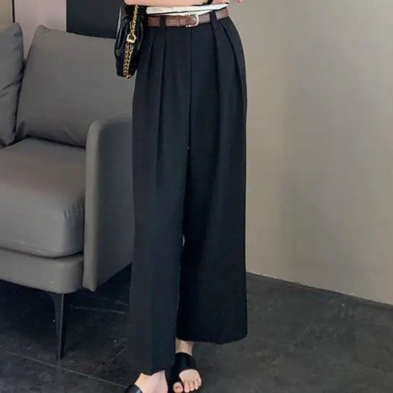 Spring Autumn Korean Arajuku Solid Pants Women Loose Casual All Match High Waist Straight Lady Trousers Fashion Female Clothes