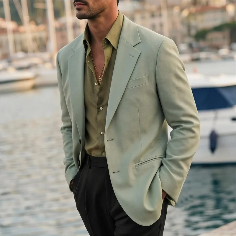 KIDWHXR Man Blazer Korean Slim Simple Solid Color Turn Down Collar Male Suit Outerwear Business Casual Long Sleeeve Men Coat