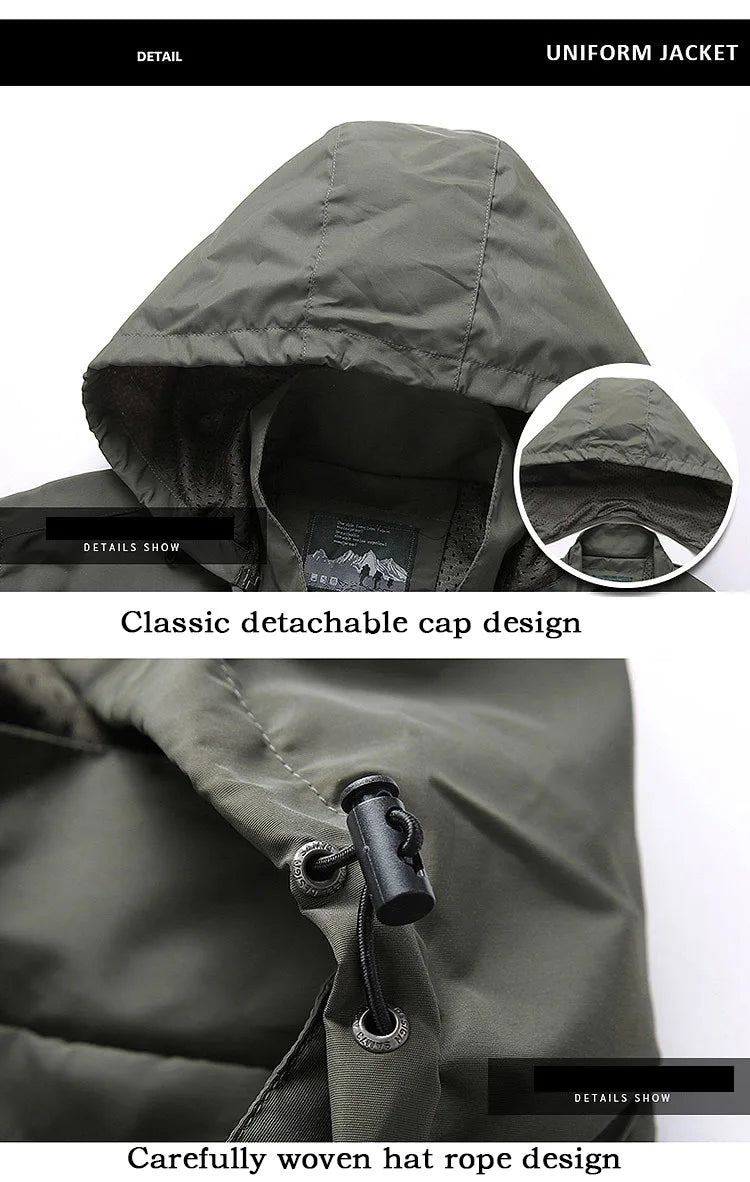 Men’s Waterproof Windbreaker – Military Hooded Combat Jacket for Autumn Hiking & Biking