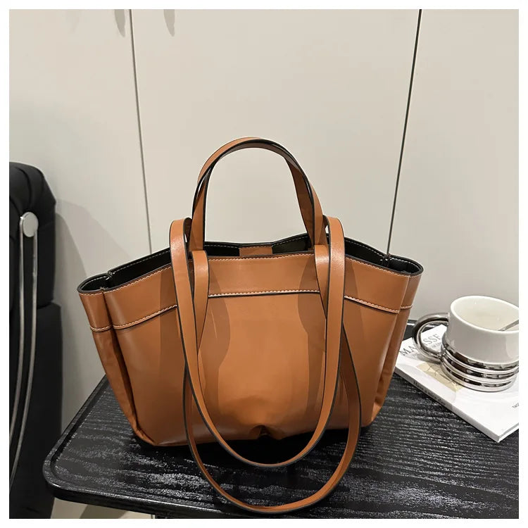 Women’s PU Leather Tote Bag – Large Vintage Shoulder & Crossbody Purse