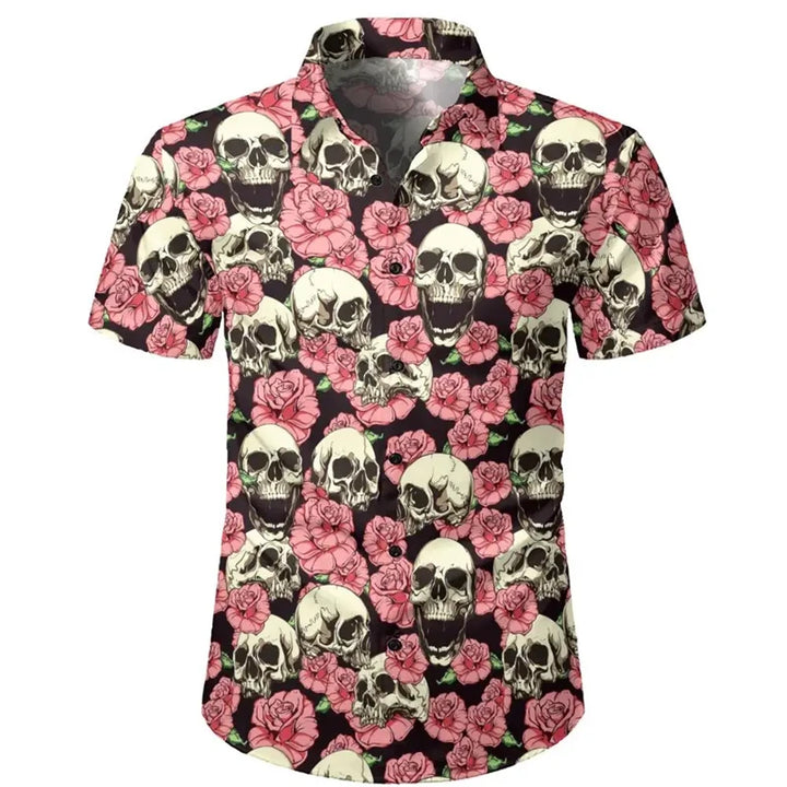 Men's Skull Shirts Casual Short Sleeve Shirt For Men Clothing 2024 Summer Men's Clothing Loose Oversized Lapel Shirt Tops Camisa