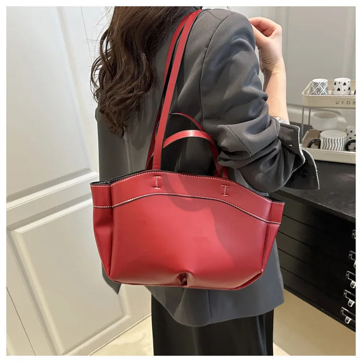 Women’s PU Leather Tote Bag – Large Vintage Shoulder & Crossbody Purse
