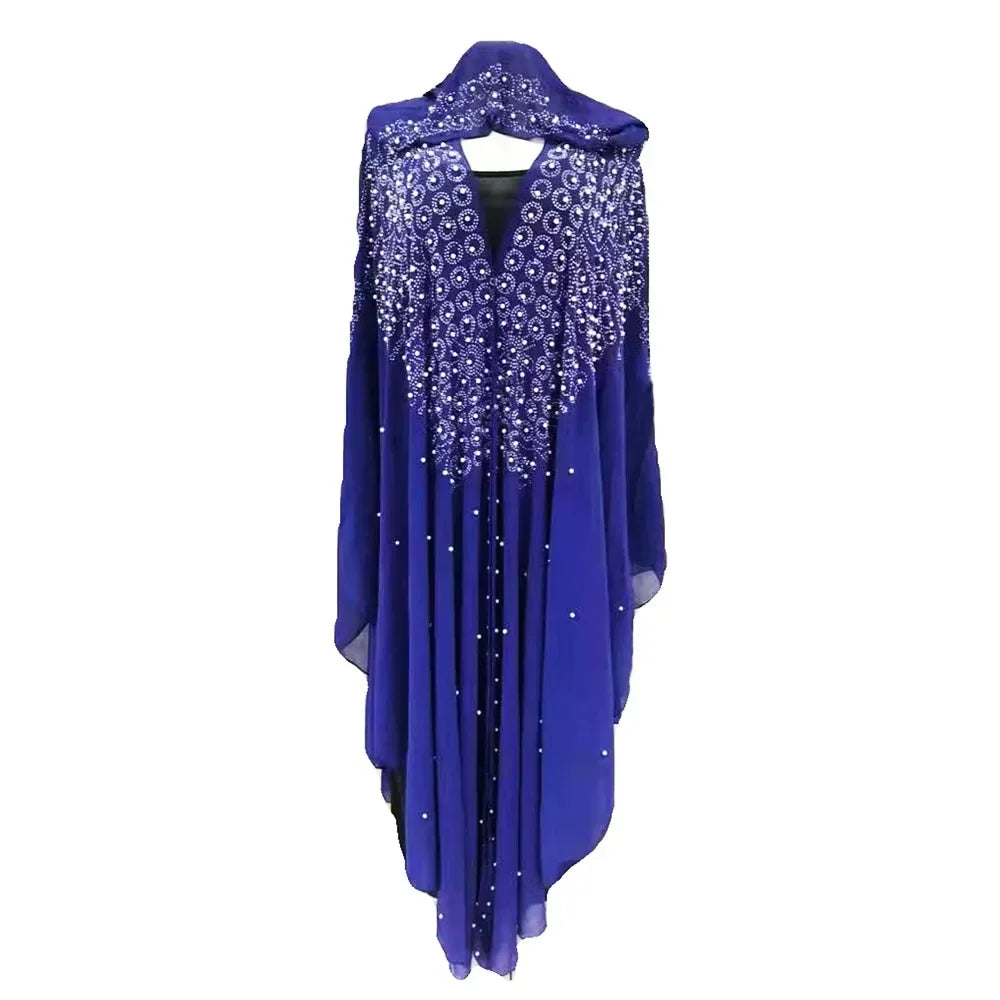 Abaya Morocco Kaftan Dubai Hooded Maxi Dress Bat Sleeve Farasha Kaftan Muslim Women African Open Kimono Boubou Evening Dresses