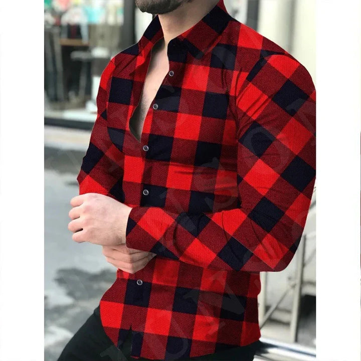 Men’s Printed Checkered Long Sleeve Casual Shirt