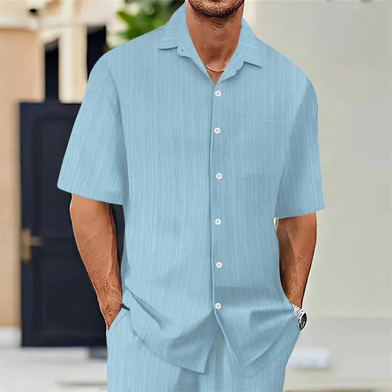 Men's Casual Short Sleeve Shirt Lightweight Men Breathable Summer Fashion Tops Solid Turn-Down Collar cardigan daily Male Shirts