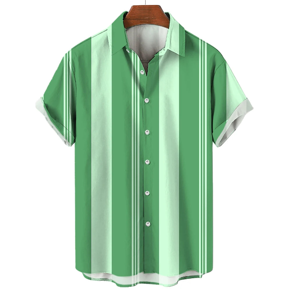 Men's Shirts Striped Shirts 3D Hawaiian Button Short Sleeve Plaid Red Top Beach Wear Black and White Shirt Men's Clothing