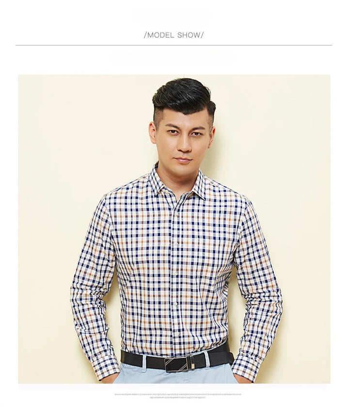 New in Shirt 100% Cotton Long-Sleeve Shirts for Men Slim Fit Plain Shirt Thin Plaid Striped Tops Fashion Elegants Office Clothes