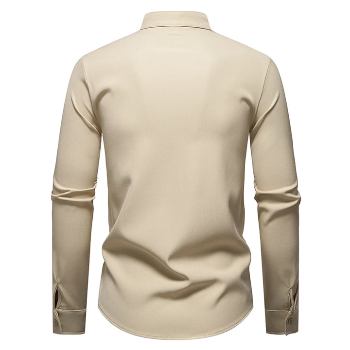 2025 Spring New Men Shirt Chinese Style Clothing Slim Fit Long Sleeves Shirt Camisa Social Office Wear Mandarin Collar Shirt