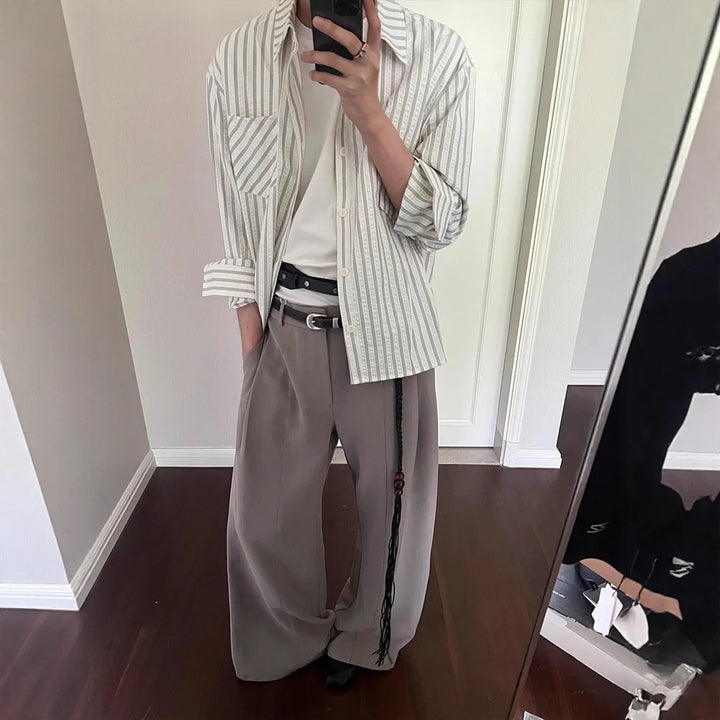 Striped Shirt Men's Spring and Autumn High-end Right Shoulder Long-sleeved Shirt Cleanfit Sun Protection Jacket