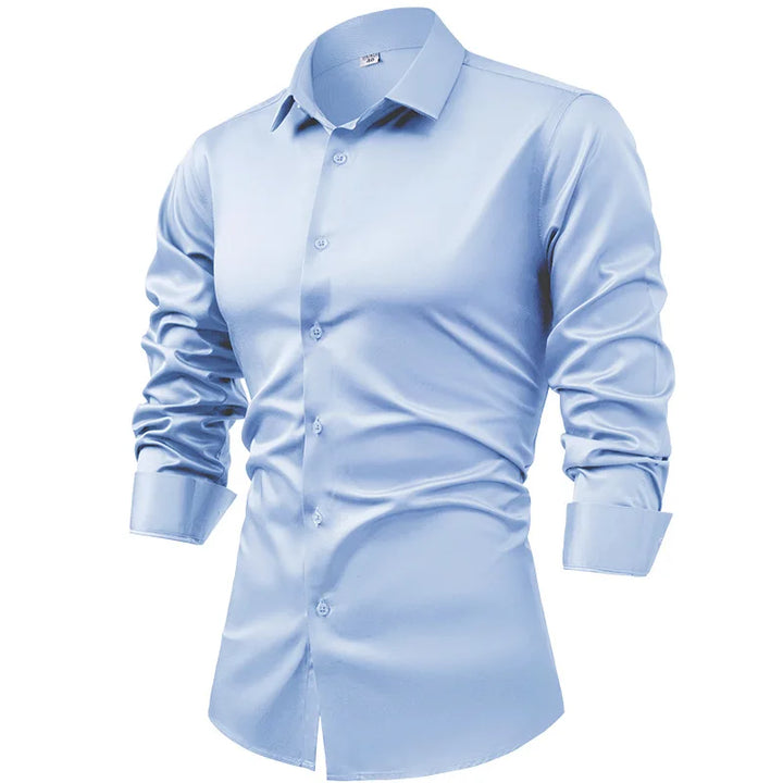 High-end Satin Shirts for Men Fashion Long Sleeved Solid Dress Shirts Men's Business Social Non-ironing Wrinkle-resistant Shirts