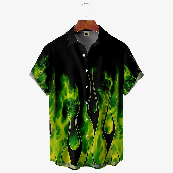 Men's Shirt 3D Vintage Summer Fashion Red Flame Hawaiian Shirt Men's Summer Short-sleeved Loose Shirt 2026 Style