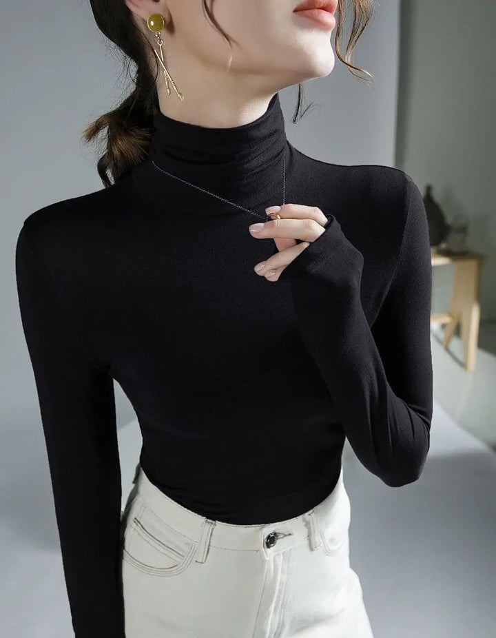 2025 Women’s Turtleneck T-Shirt – Skinny Fit, Black & Purple Grunge Tee