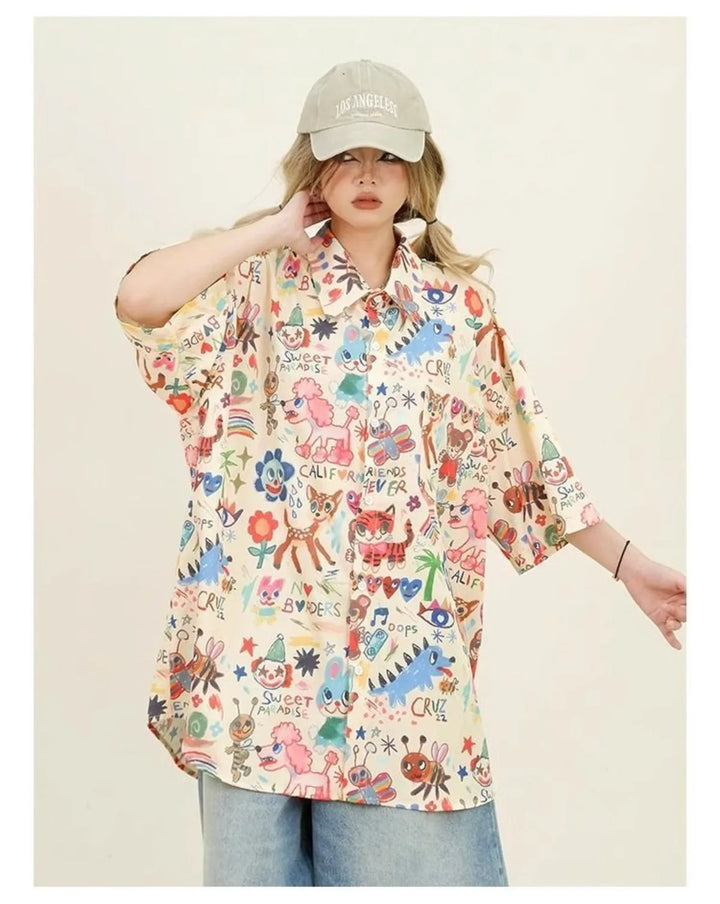 Print Shirts Summer Streetwear Interest Women's T-Shirts Loose Cartoon Cute Tops  Short Sleeve Clothes Vintage Fashion Popular