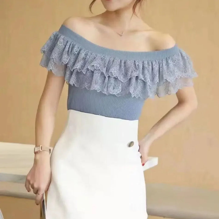 2024 Women’s Summer Blouse – Patchwork Lace Ruffles, Sweet Tunic Top