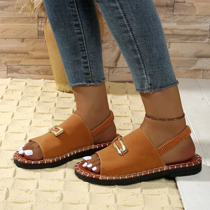 Women’s Summer Beach Sandals – Metal Decorative, Open-Toe, Non-Slip