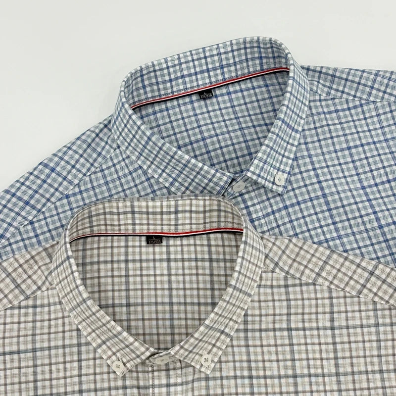 Short Sleeved Shirt for Men in Summer, Thin Design for Men, High-end Checkered Embroidered Shirt, Pure Cotton Top