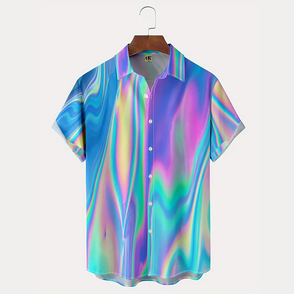 Men's Shirt 3D Vintage Summer Fashion Red Flame Hawaiian Shirt Men's Summer Short-sleeved Loose Shirt 2026 Style