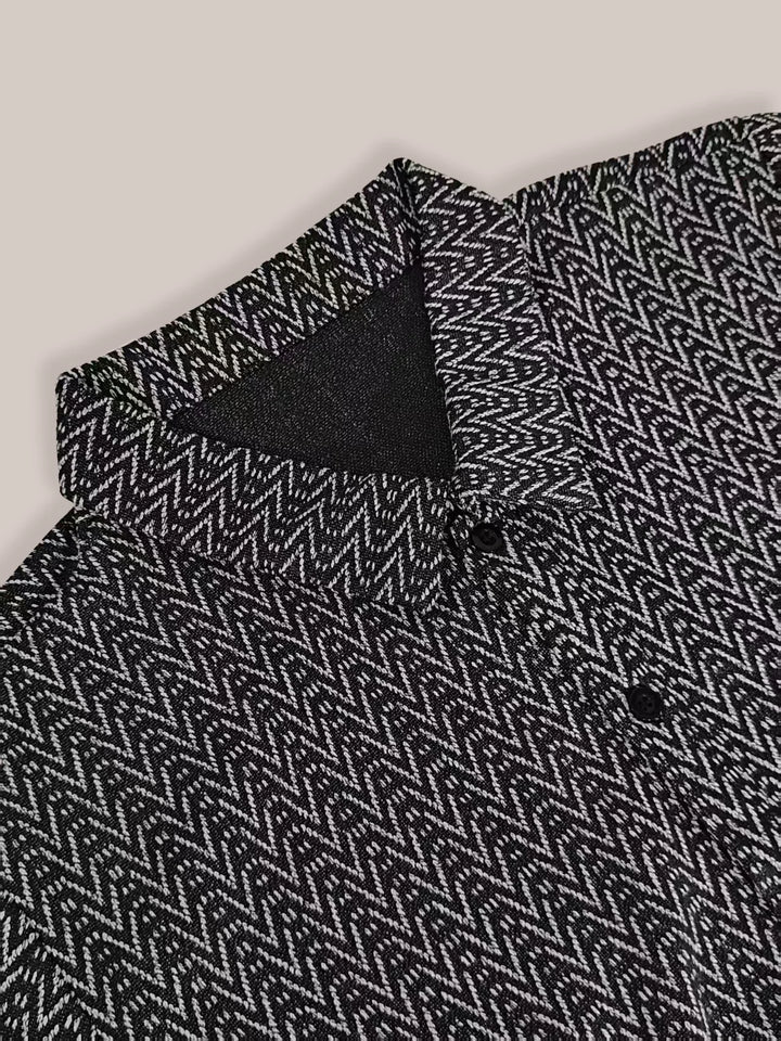Men's Summer Herringbone Short Sleeve Shirts Casual Loose Turn-Down Collar Sweater Tops Cross-Border Men's Fashion