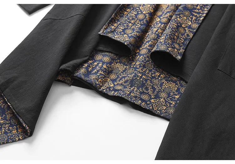 Men's Kimono Cardigan Japanese Samurai Costume Cotton Linen Haori Yukata Streetwear Retro Ethnic Robe Double-Sided Cloak Jacket