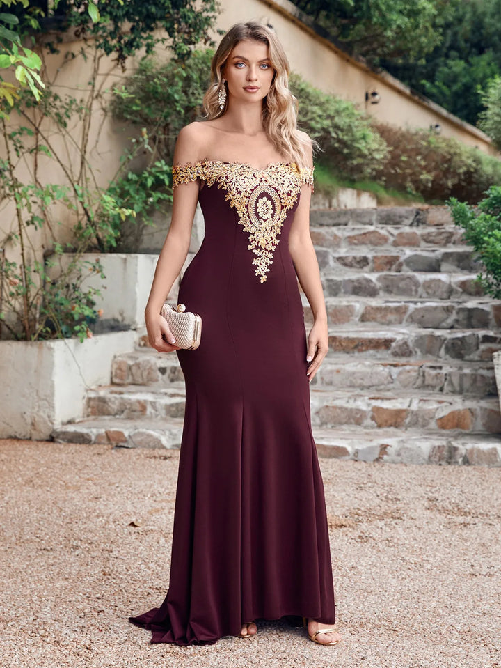 Women Evening Dresses Evening Prom Formal Gowns Wedding Party Long Dress Lace Applique Off Shoulder Dresses Gala