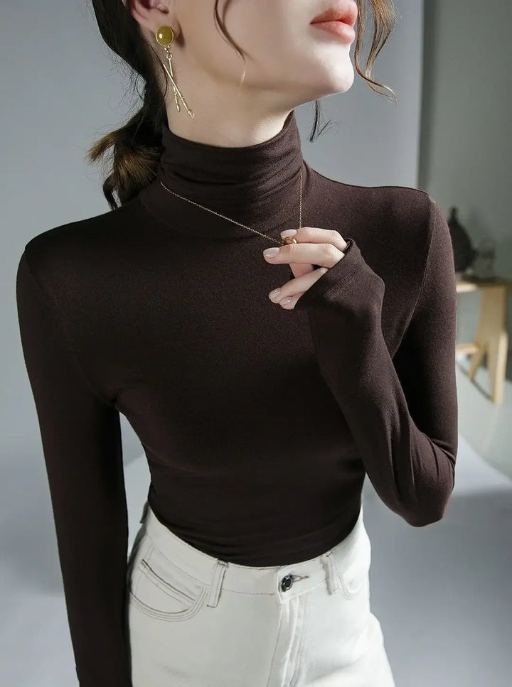 2025 Women’s Turtleneck T-Shirt – Skinny Fit, Black & Purple Grunge Tee