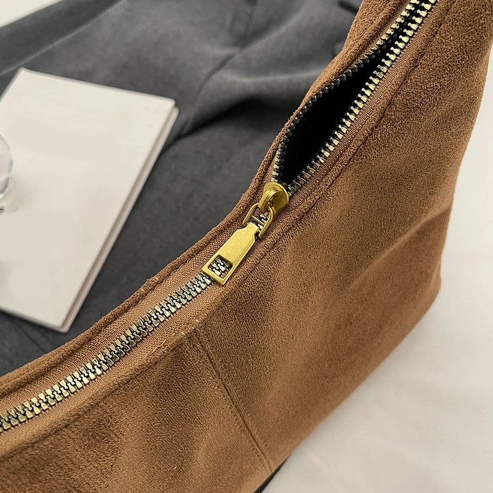 Vintage Women’s Suede Handbag – Designer Crescent Hobo Crossbody Bag