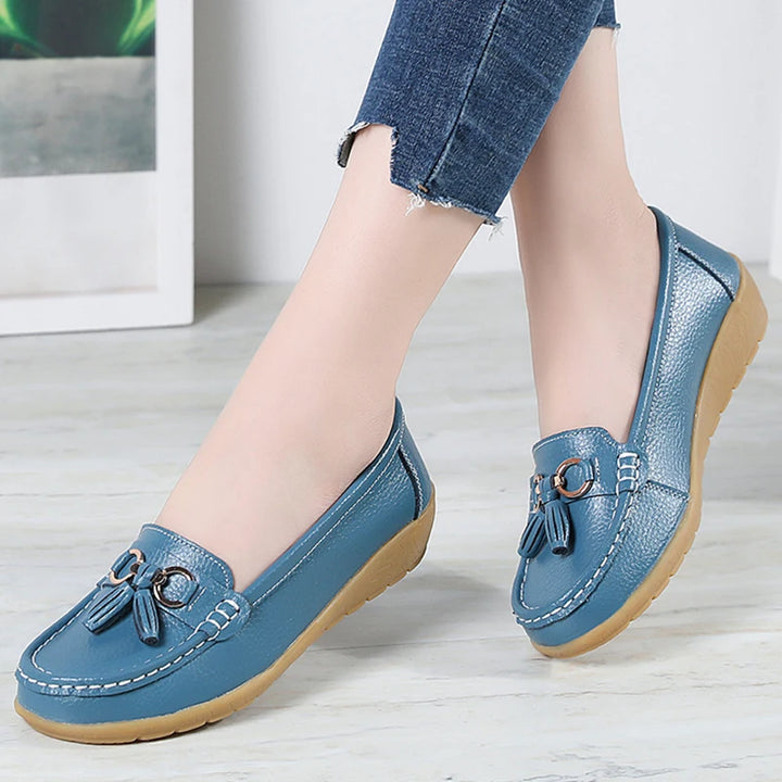 Women’s Leather Loafers – Breathable Chunky Flat Shoes